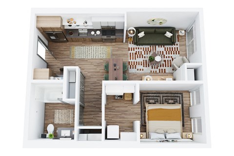 Floor plan for 1 bed, 1 bath, 611 sqft